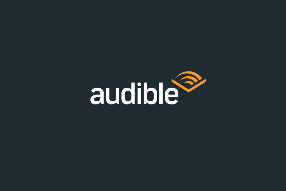 Audible logo displayed on a dark background, representing Amazon’s audiobook and audio entertainment platform.
